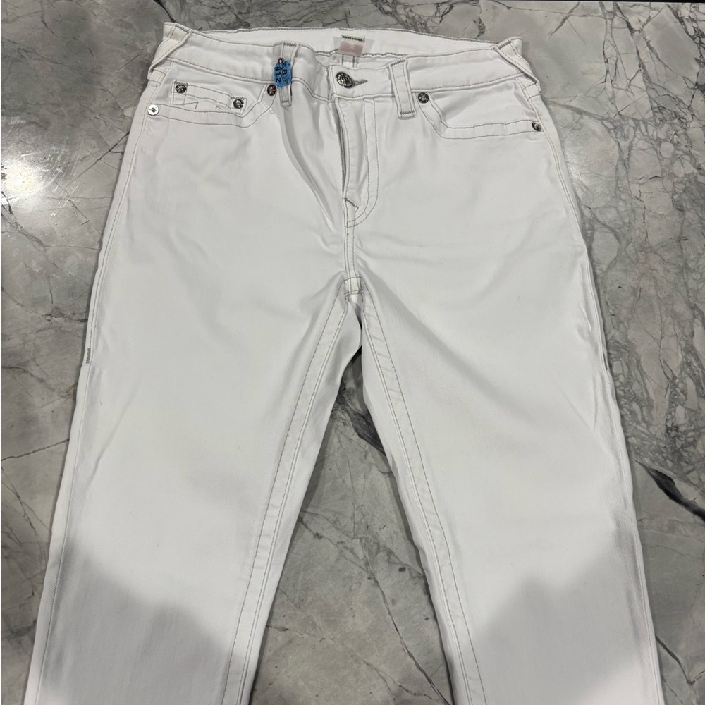 True Religion Jeans Women’s White Ricky Straight Leg Grey Stitch Denim Mexico